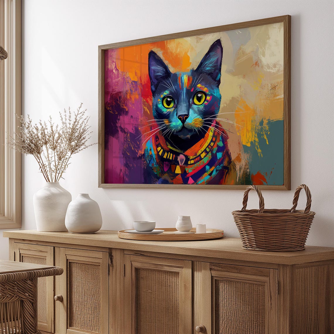 Cat Portrait Painting, Mexican Wall Art