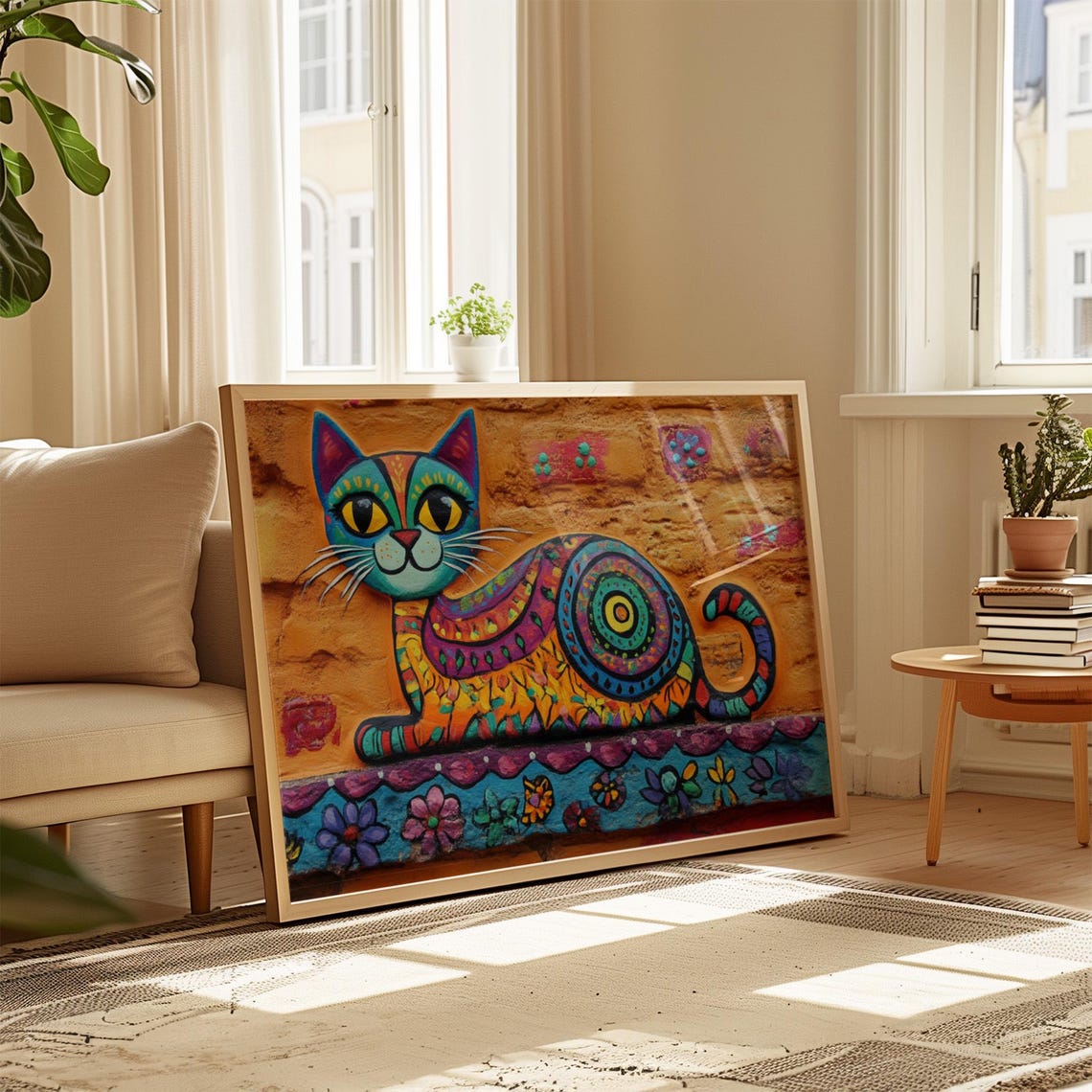 Cat Portrait Painting, Mexican Wall Art - Image 4