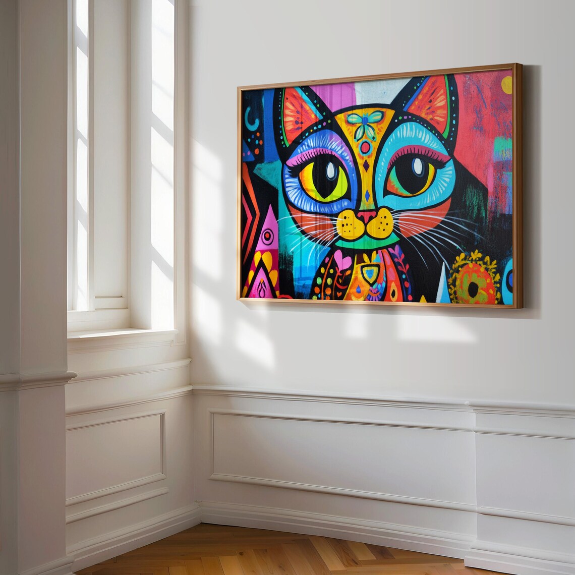 Neon Pop Art Cat Face Electric Colors Bold Abstract Feline Portrait Poster - Image 3