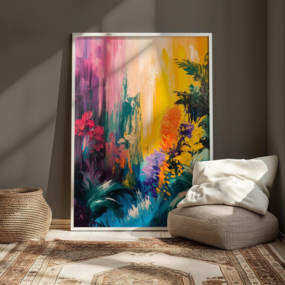 Abstract Tropical Garden Waterfall Magenta Teal Bold Foliage Floral Poster - Image 3