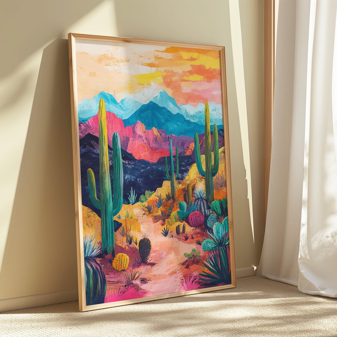 Mexican Desert Sunset Saguaro Cactus Mountains Colorful Landscape Poster - Image 5