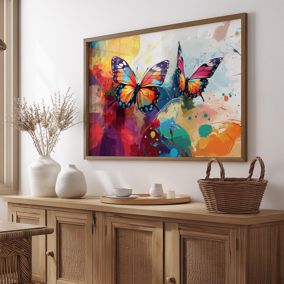 Two Butterflies In Flight Abstract Watercolor Rainbow Splash Poster