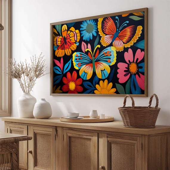 Print Butterfly Portrait Painting Mexican Wall Art New Listing 23