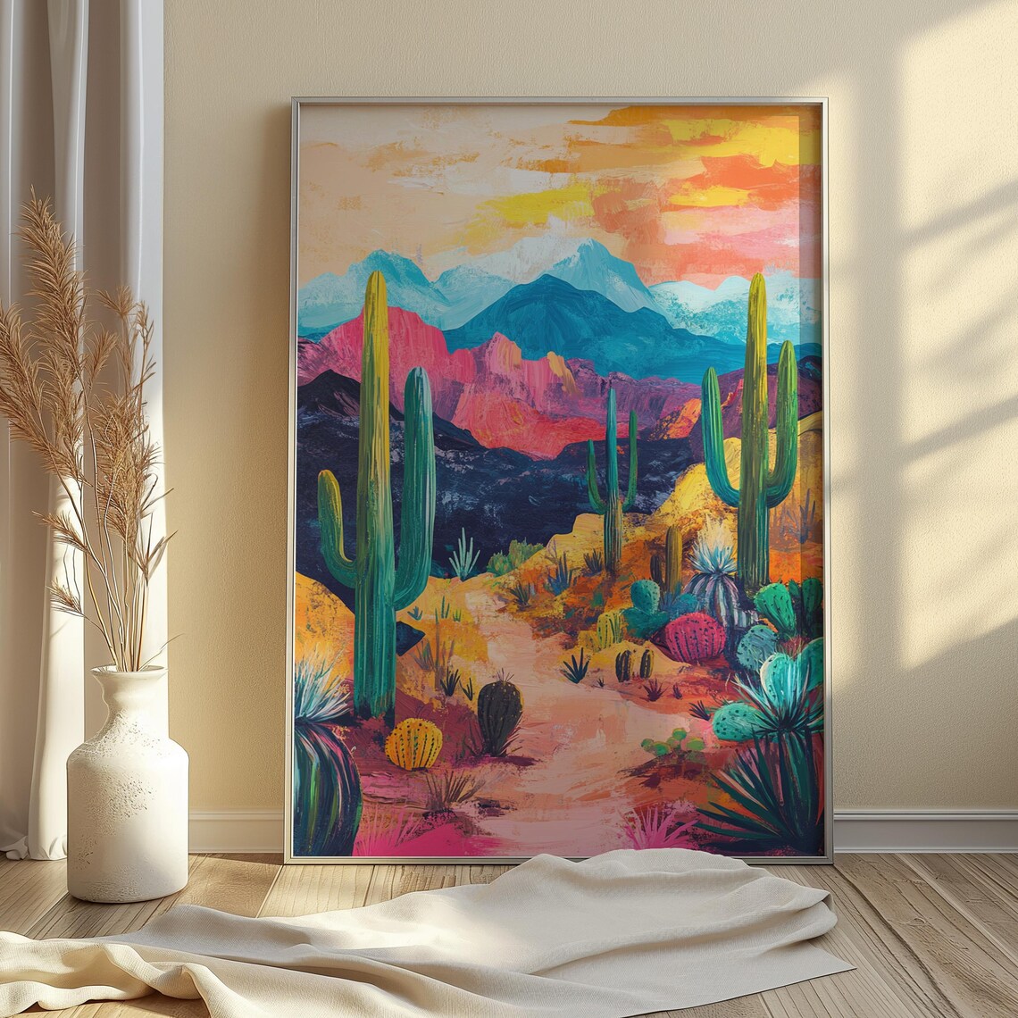 Mexican Desert Sunset Saguaro Cactus Mountains Colorful Landscape Poster - Image 4
