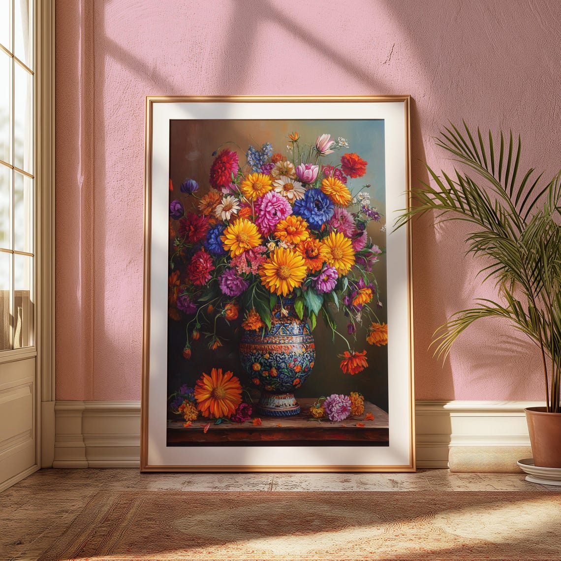 Vivid Garden Bouquet Patterned Mexican Vase Ledge Moody Floral Poster - Image 2