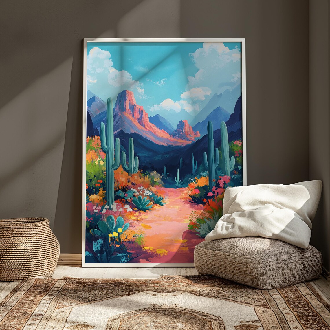 Sonoran Desert Saguaro Cacti Red Rock Peaks Colorful Southwest Poster - Image 3