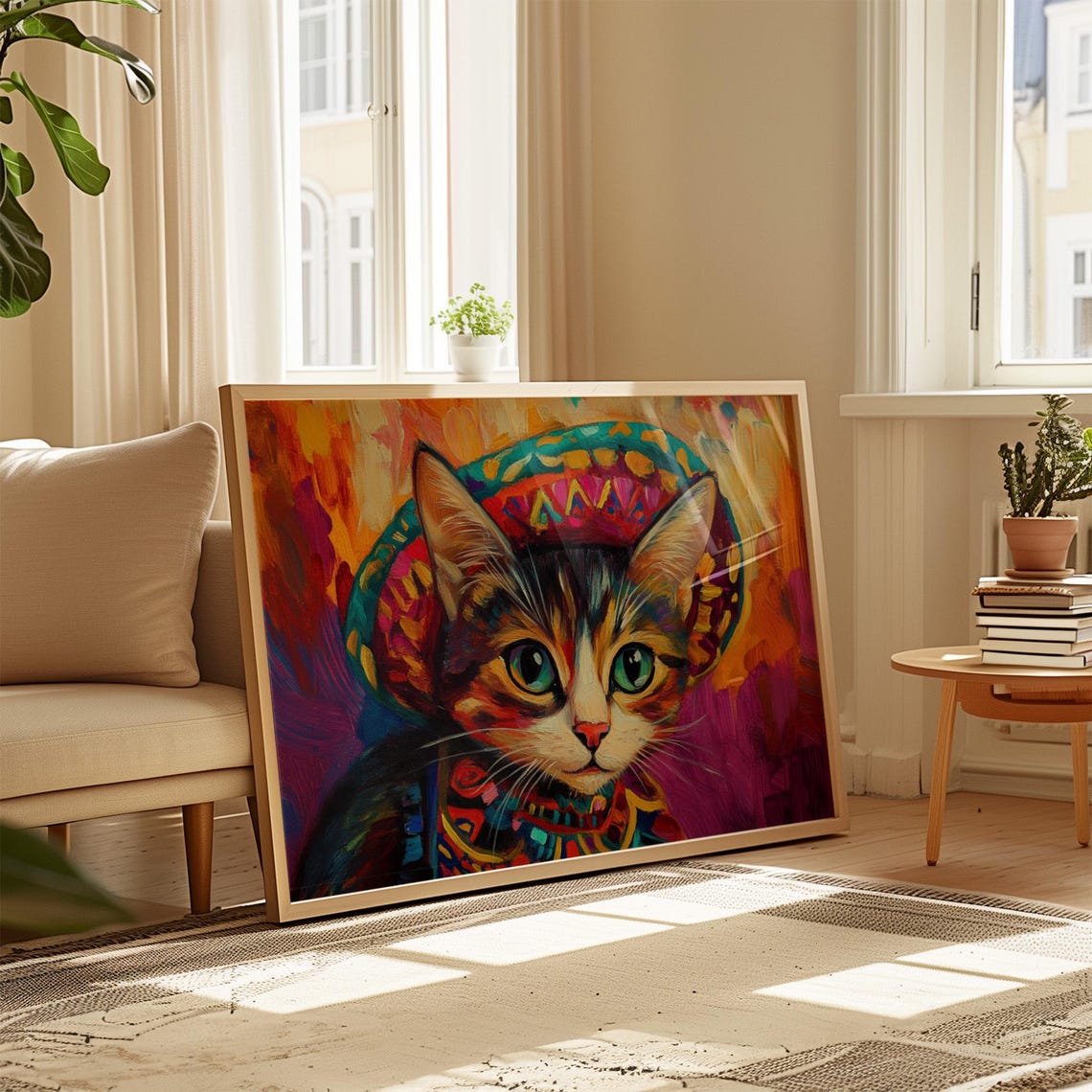Tabby Kitten in Sombrero Green Eyes Mexican Fiesta Colorful Cat Poster - Image 4