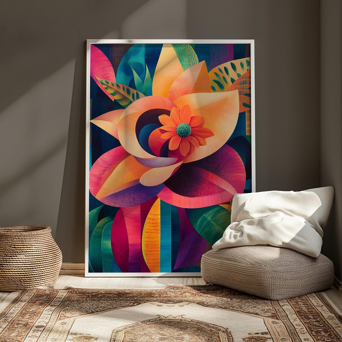 Curled Petal Dahlia Daisy Center Lush Foliage Bold Floral Art Poster - Image 3