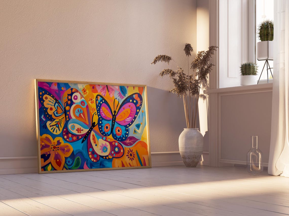 Print Butterfly Portrait Painting Mexican Wall Art New Listing 9 - Image 2