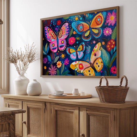 Print Butterfly Portrait Painting Mexican Wall Art New Listing 24