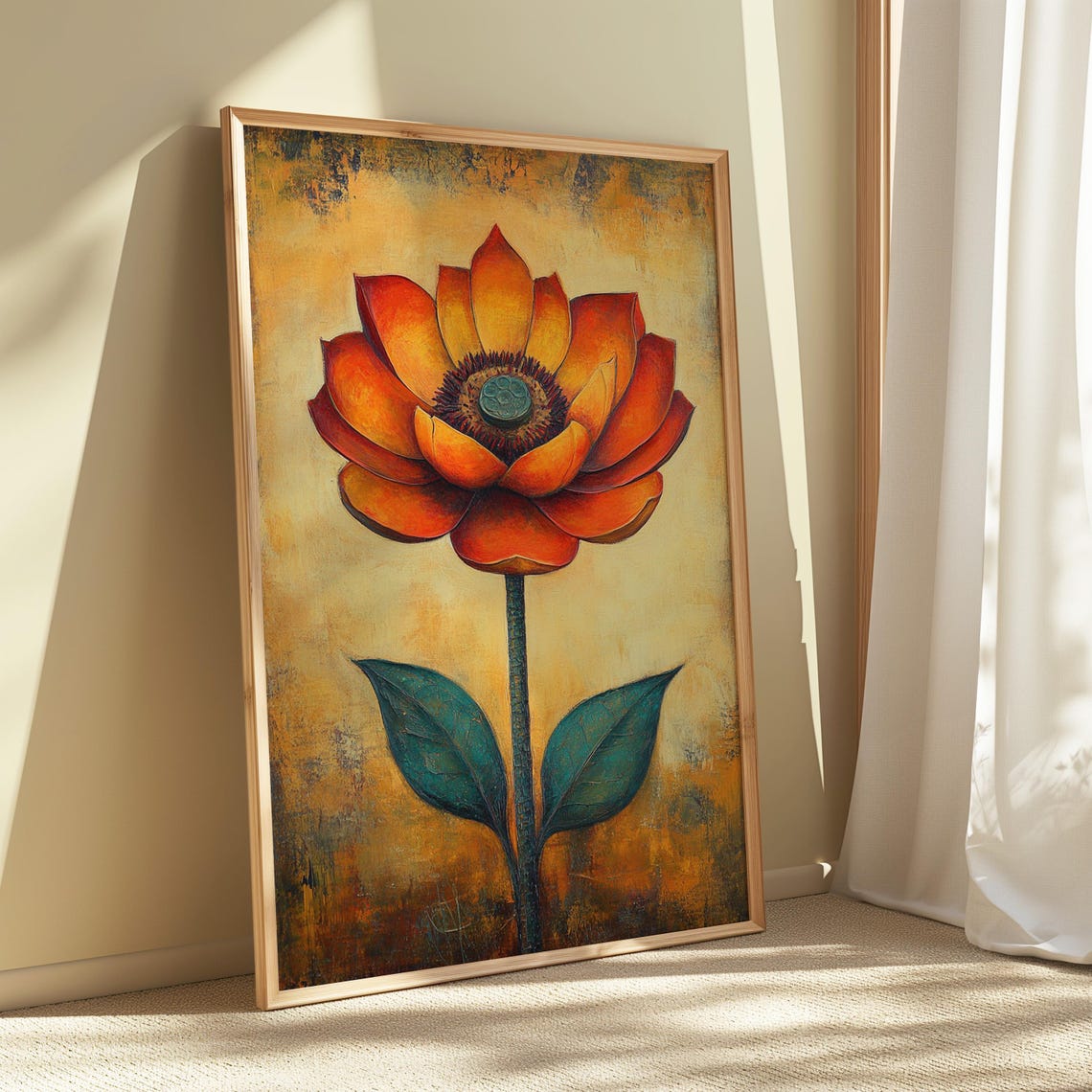 Orange Lotus Bloom Aged Gold Texture Vintage Botanical Floral Poster - Image 5