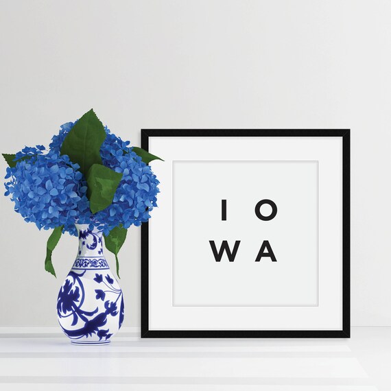 Iowa Art State Wall Decor Geography Wall Art Black And White Minimalist Print Home State Art Scandinavian Design Iowa Poster