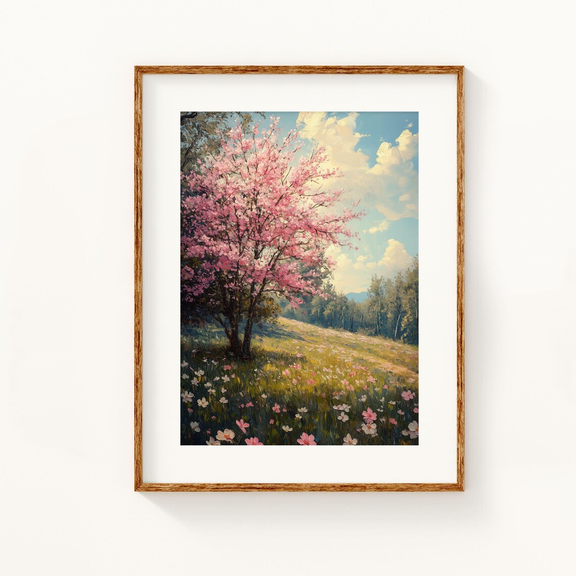 Cherry Blossom Tree Spring Meadow Wildflowers Blue Sky Peaceful Nature Poster - Image 3