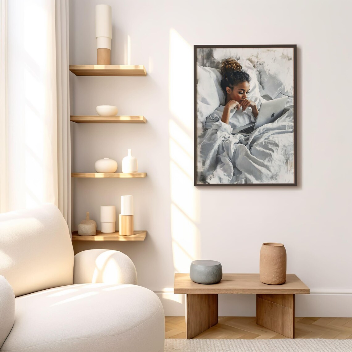 African American Woman In Bed Art Print, Cozy Decor - Image 5