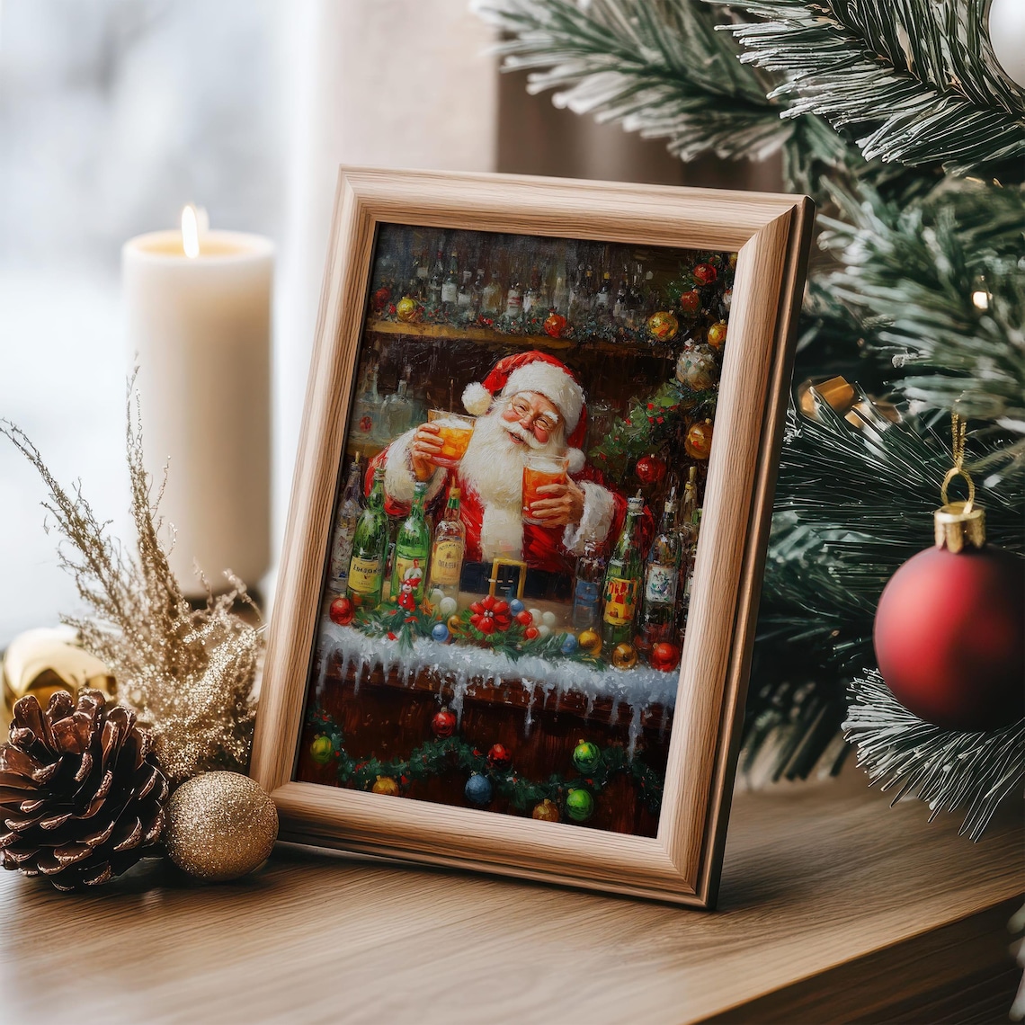 Funny Santa Claus Bar Art Christmas Poster - Image 3