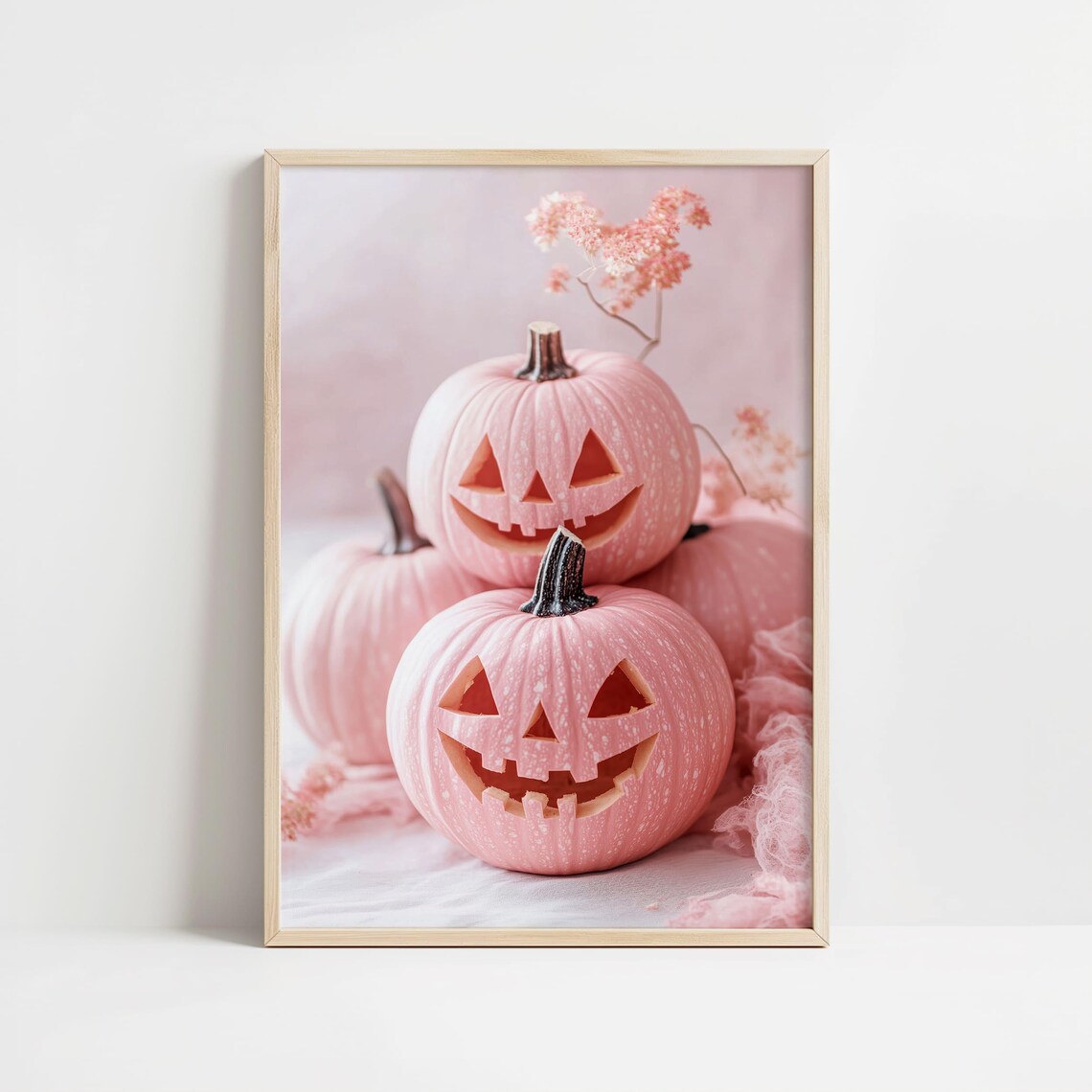 Pink Pumpkin Halloween Art Print Cute Jack O Lantern Decor Soft Pastel Fall Wall Art Whimsical Halloween Print - Image 3