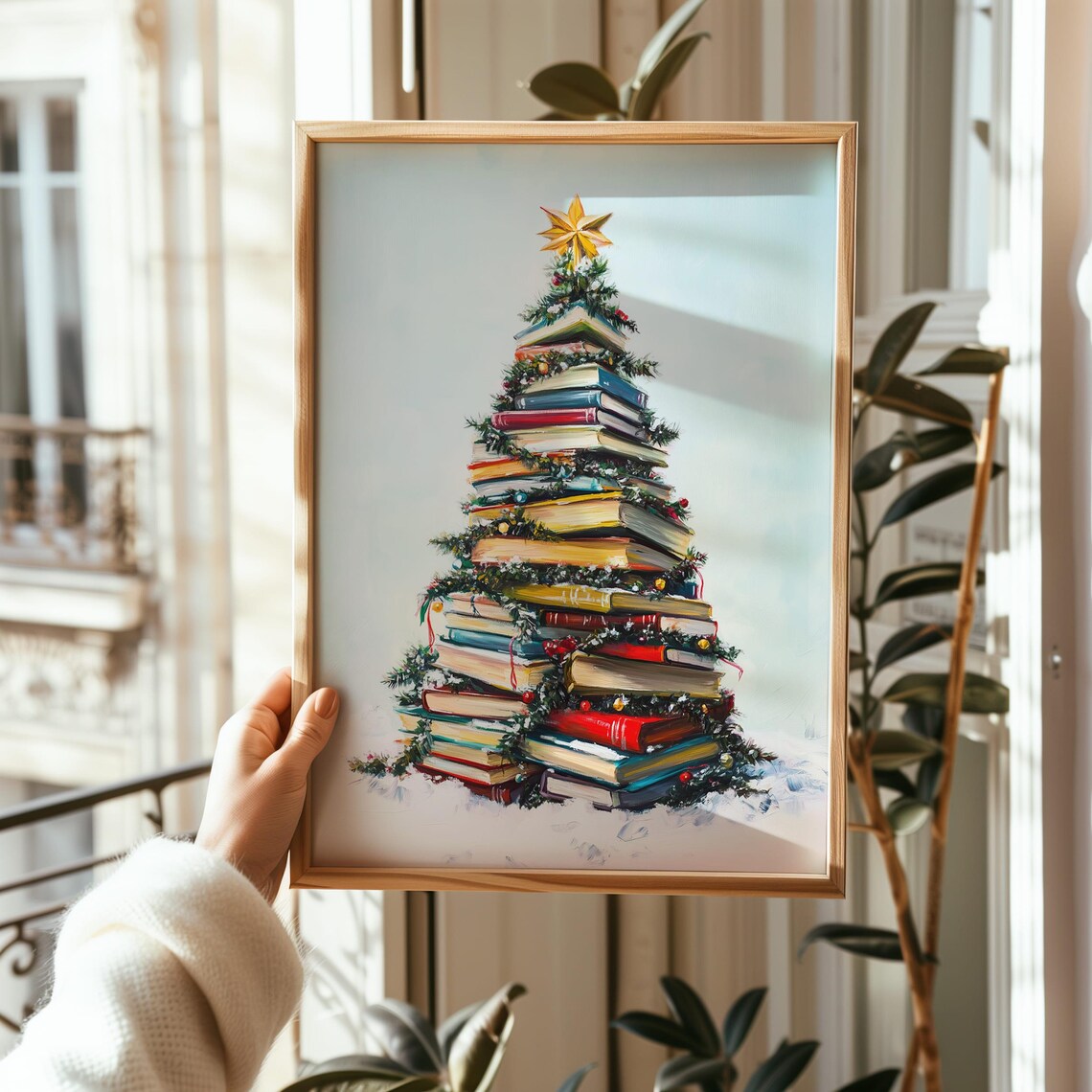 Christmas Tree Of Stacked Books Star Topper Holiday Art Poster - Image 8