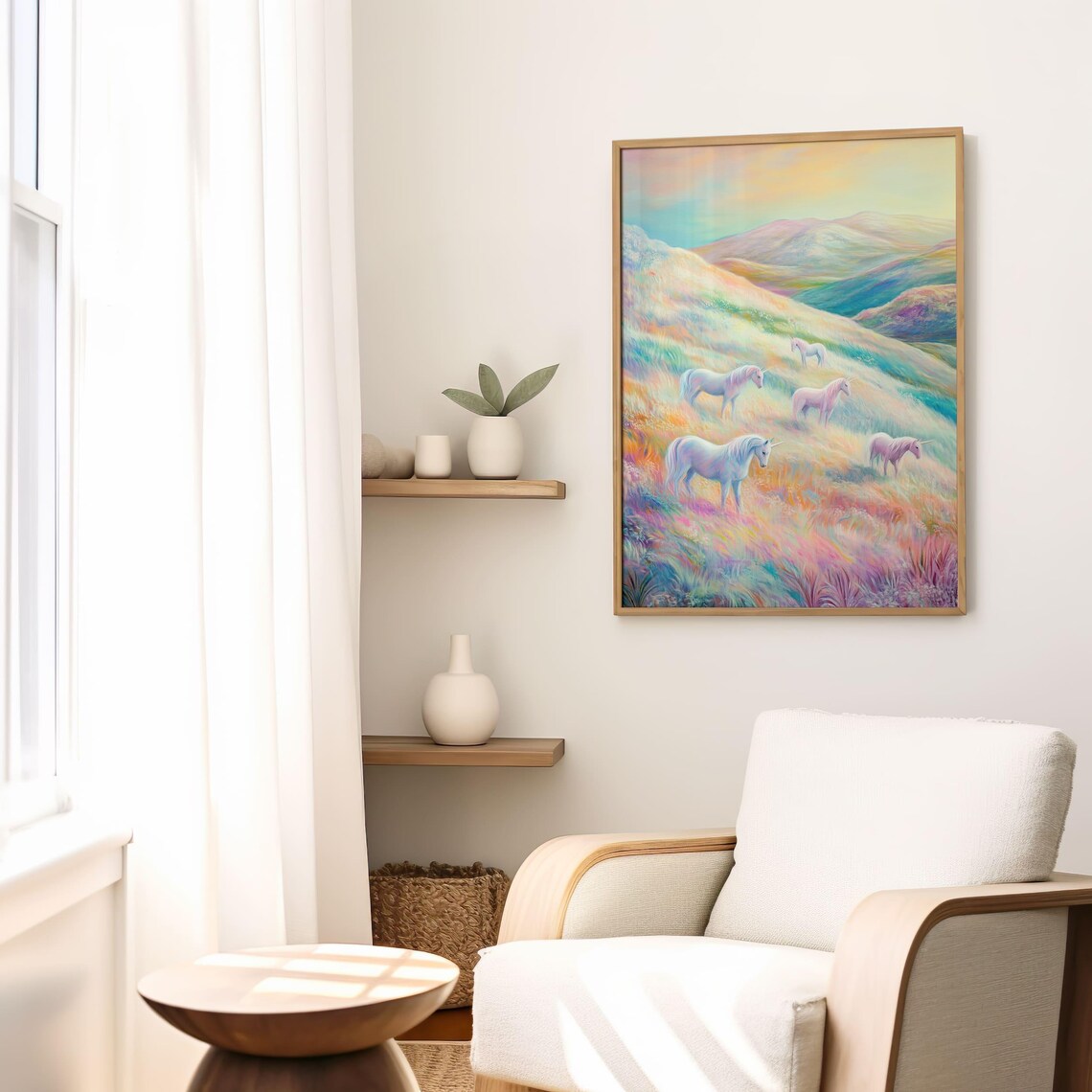 Pastel Unicorn Herd in Dreamy Rainbow Meadow Fantasy Landscape Poster - Image 4