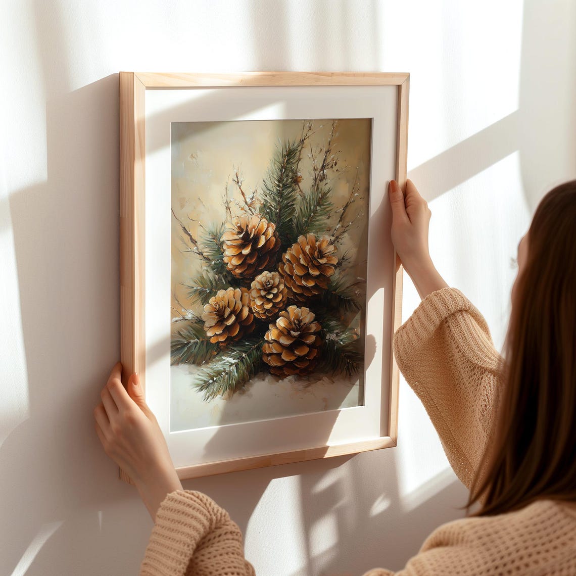 Rustic Pine Cones And Snowy Evergreen Branches Winter Poster - Image 3