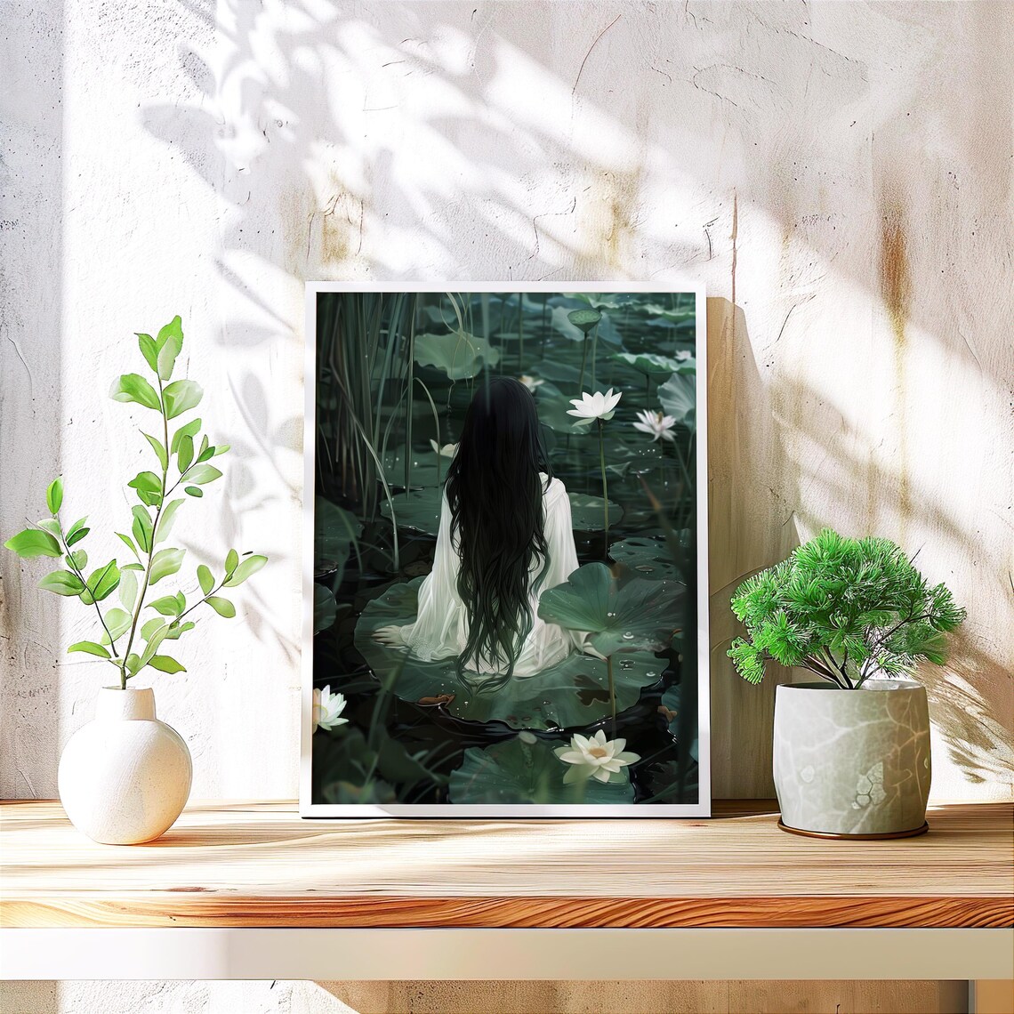 Water Maiden On Lily Pad Lotus Pond Ethereal Fantasy Art Poster - Image 3