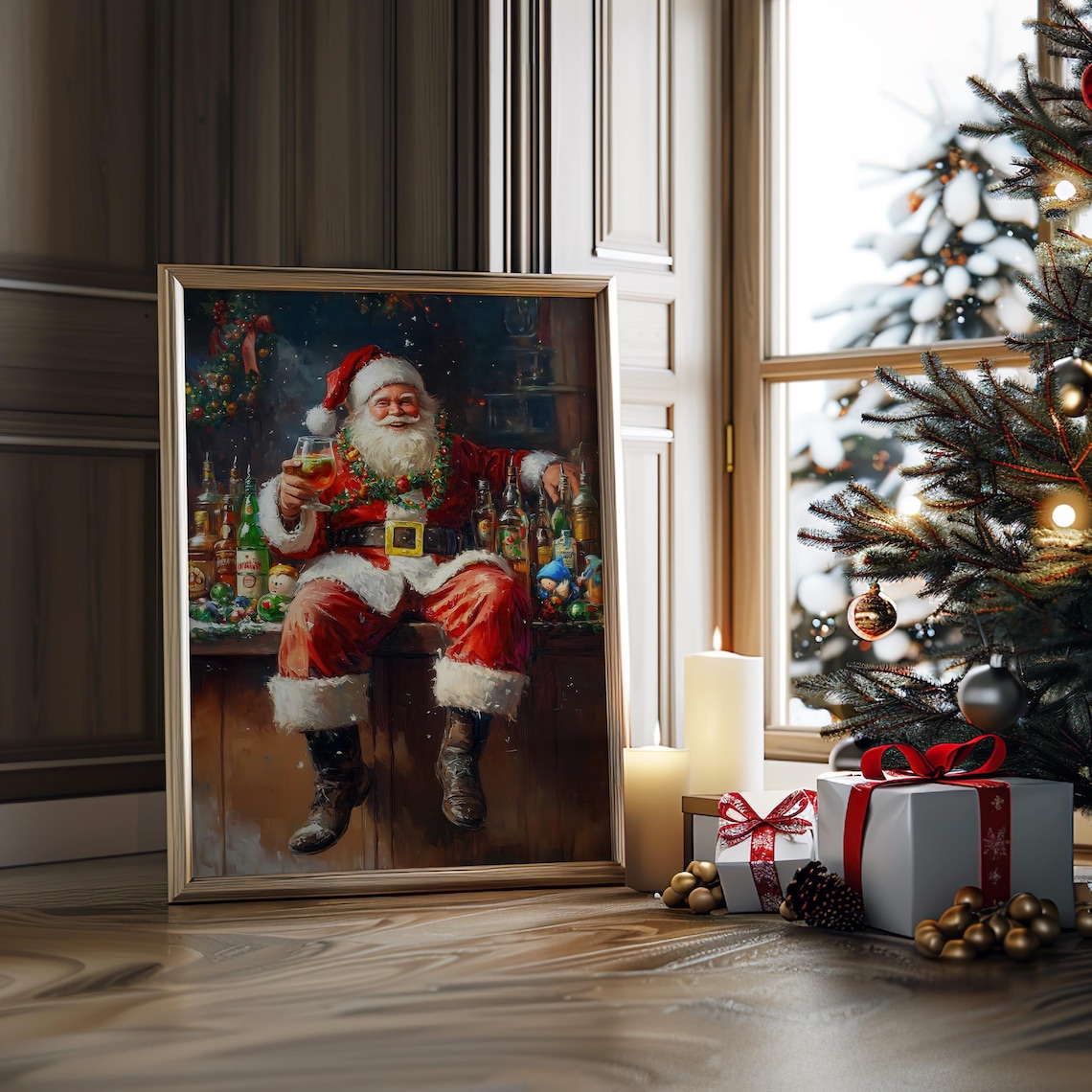 Funny Santa Claus Drinking Art Christmas Print - Image 6