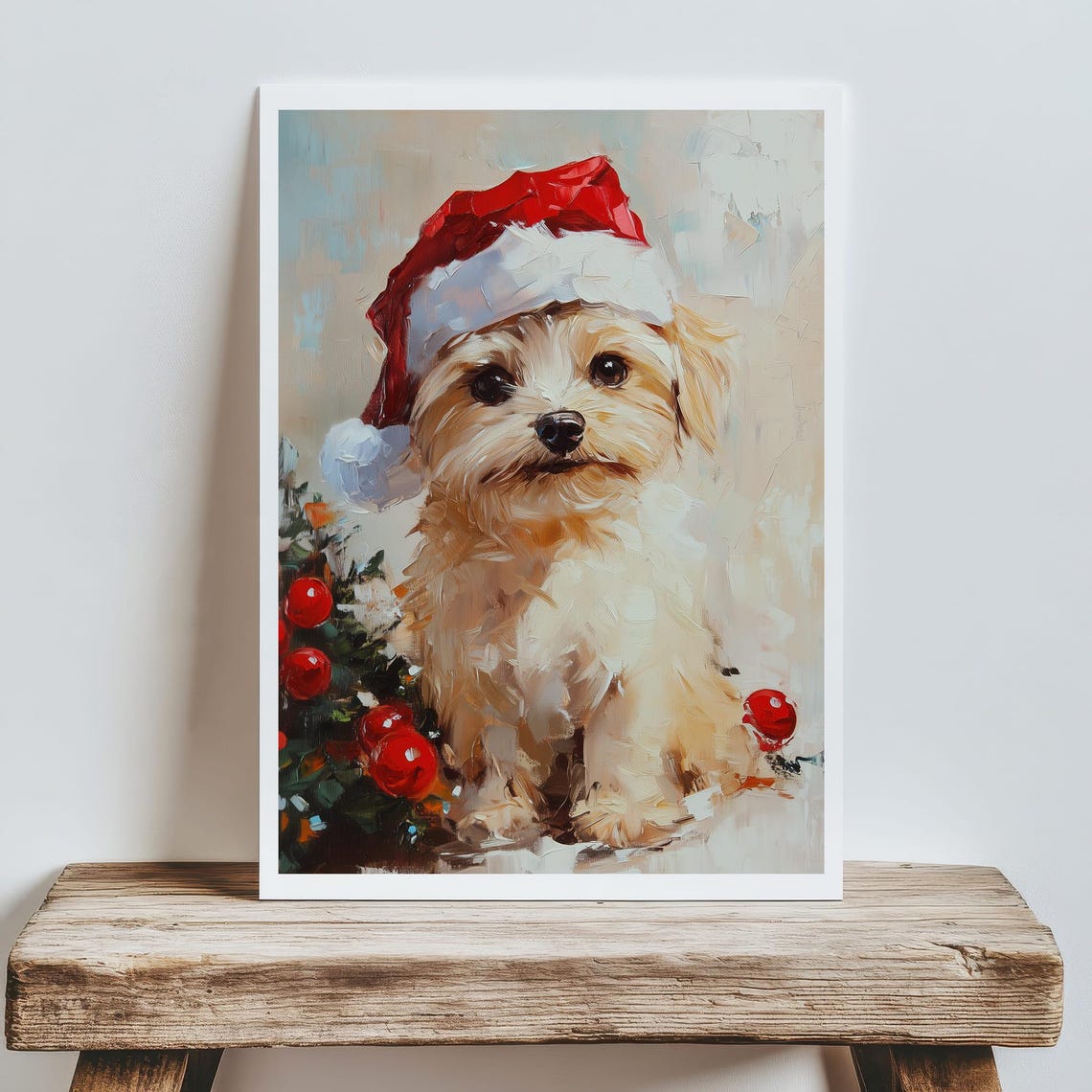 Christmas Puppy In Santa Hat Cute Dog Holiday Oil Art Poster - Image 5