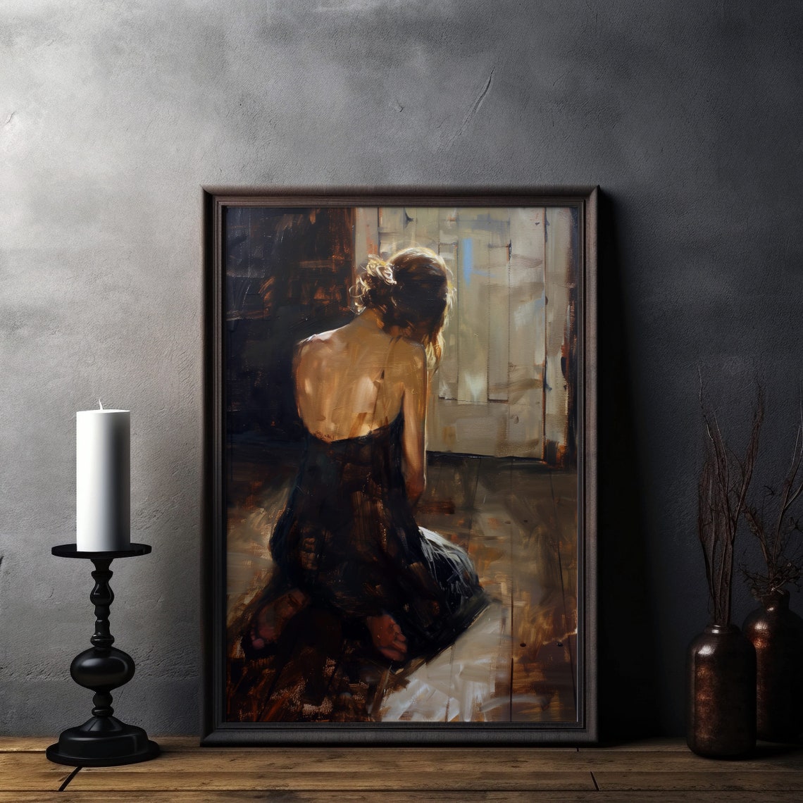 Moody Woman Art Print Dark Aesthetic Wall Decor Emotional Female Portrait Contemporary Art For Home Melancholic Art Print - Image 5