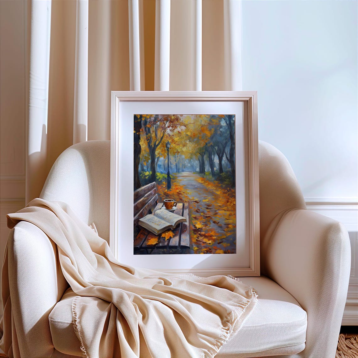 Autumn Park Bench With an Open Book and Coffee Cup Fall Poster - Image 3