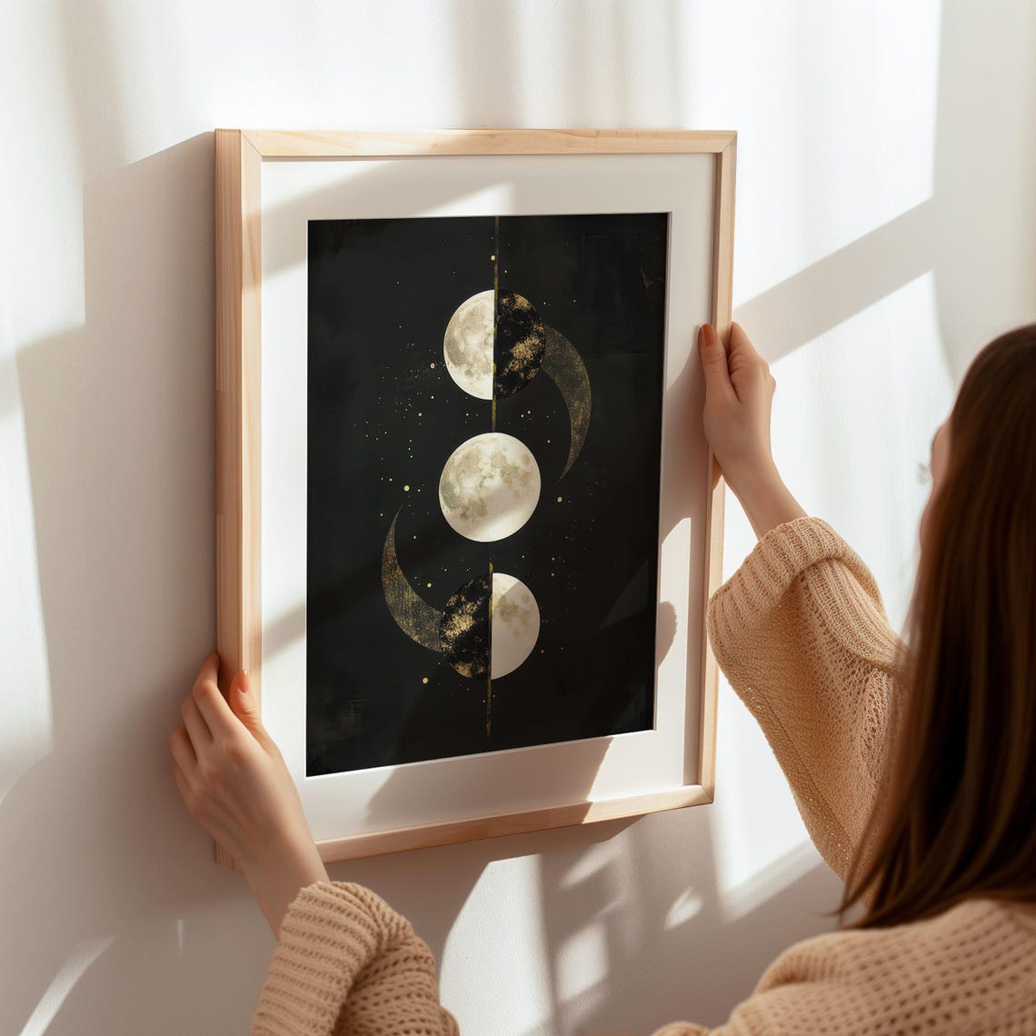 Gold Moon Phases Celestial Lunar Cycle Black Night Sky Poster - Image 7