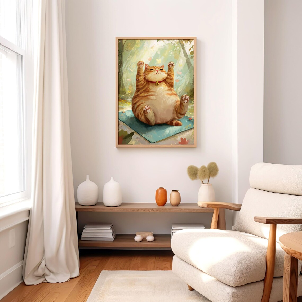 Chubby Orange Cat Yoga Stretch Cute Animal Art Funny Decor Poster - Image 7