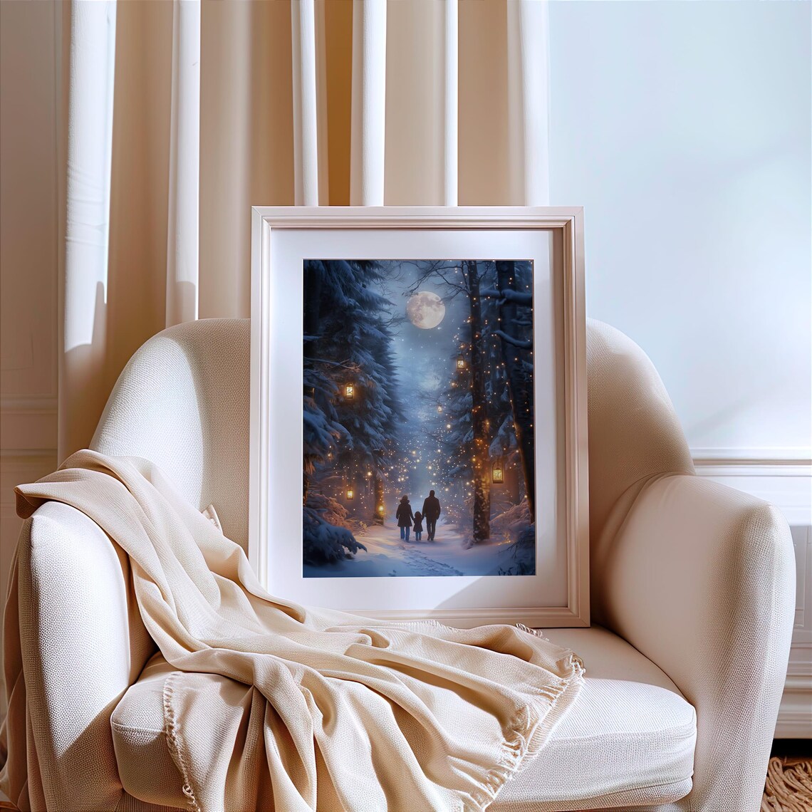 Winter Forest Moonlight Christmas Art Print - Image 3