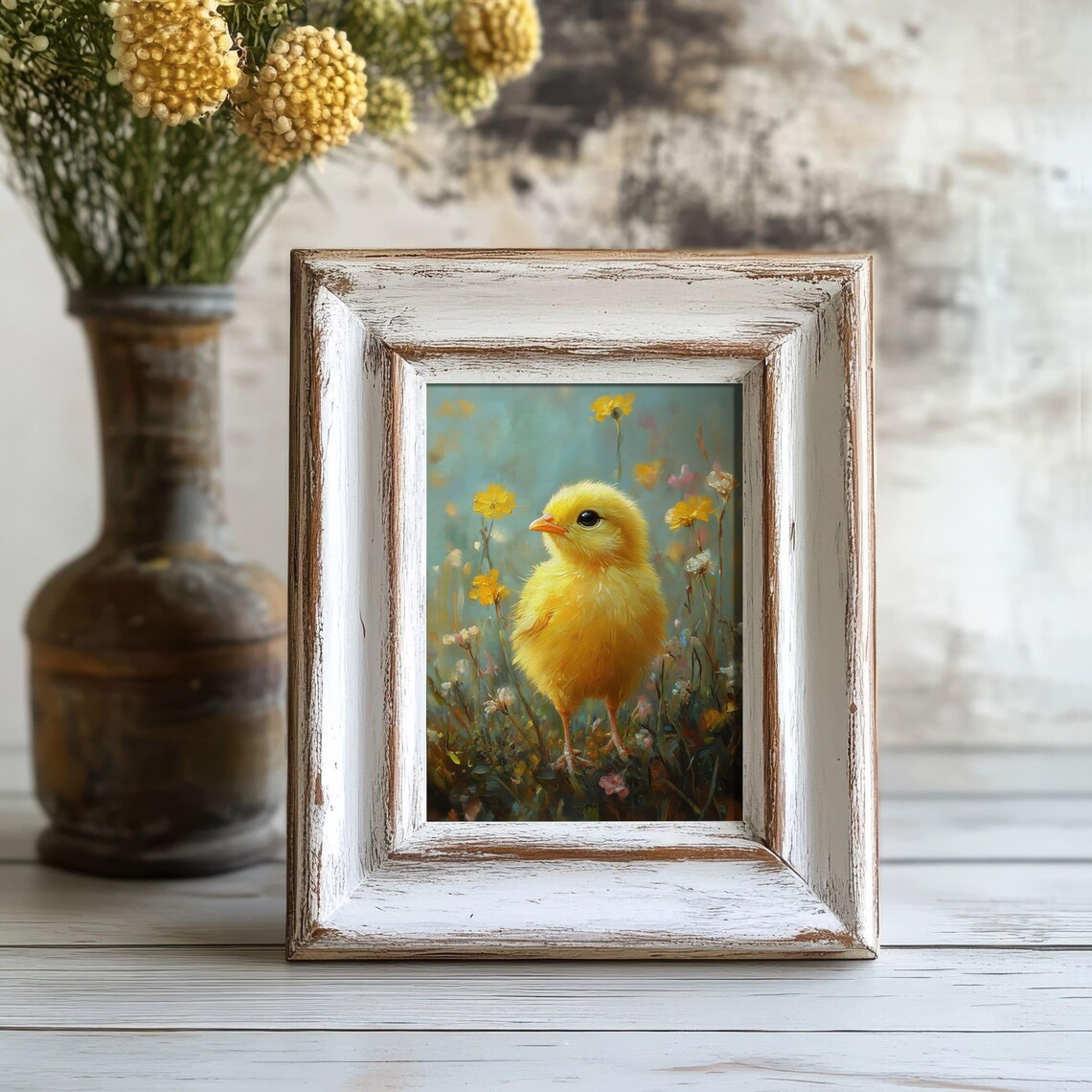 Cute Yellow Baby Chick Wildflowers Spring Easter Farmhouse Nursery Poster - Image 2