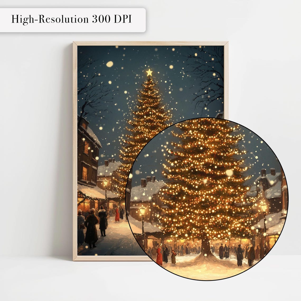 Glowing Vintage Christmas Tree In Snowy Village Square Poster - Image 4