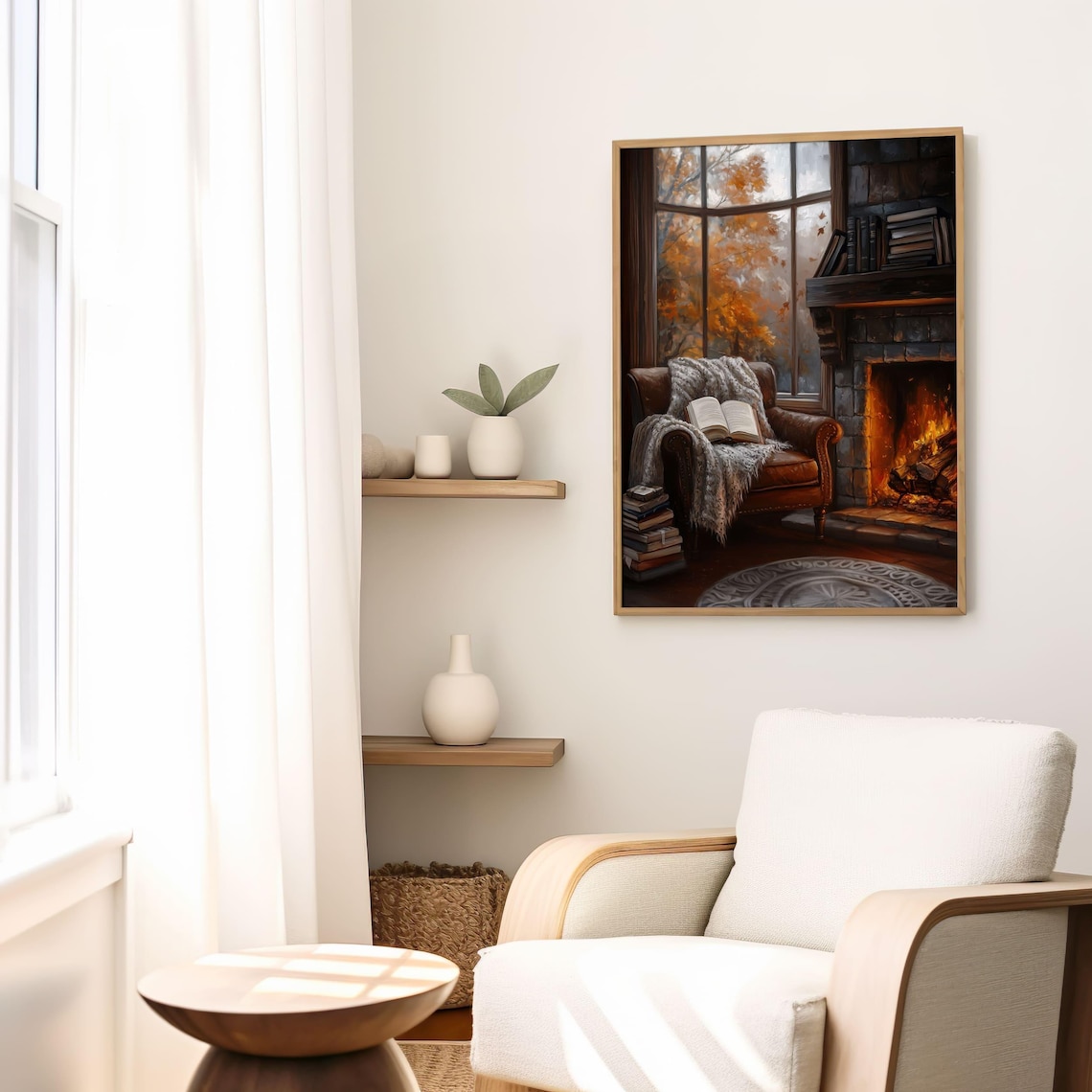 Cozy Autumn Reading Nook Art Print, Rustic Decor - Image 6