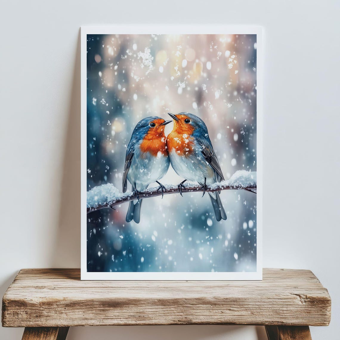 Romantic Robin Birds Winter Art Snowy Love Birds Wall Decor Winter Nature Print Seasonal Animal Art Woodland Couple - Image 5
