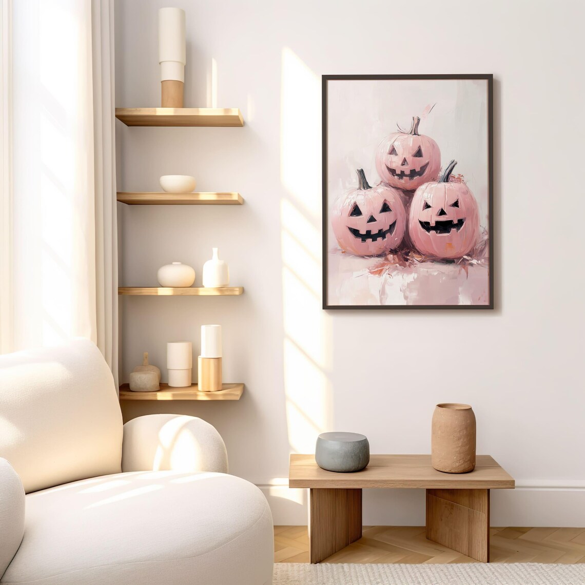 Pink Halloween Pumpkin Art Print Pastel Halloween Decor Cute Fall Wall Art Pastel Pumpkin Wall Decor - Image 4