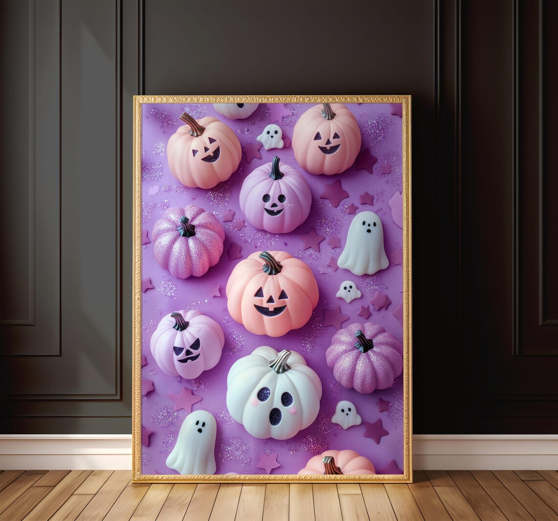 Pastel Pumpkin And Ghost Halloween Art Print Cute Halloween Wall Decor Spooky Autumn Art - Image 8