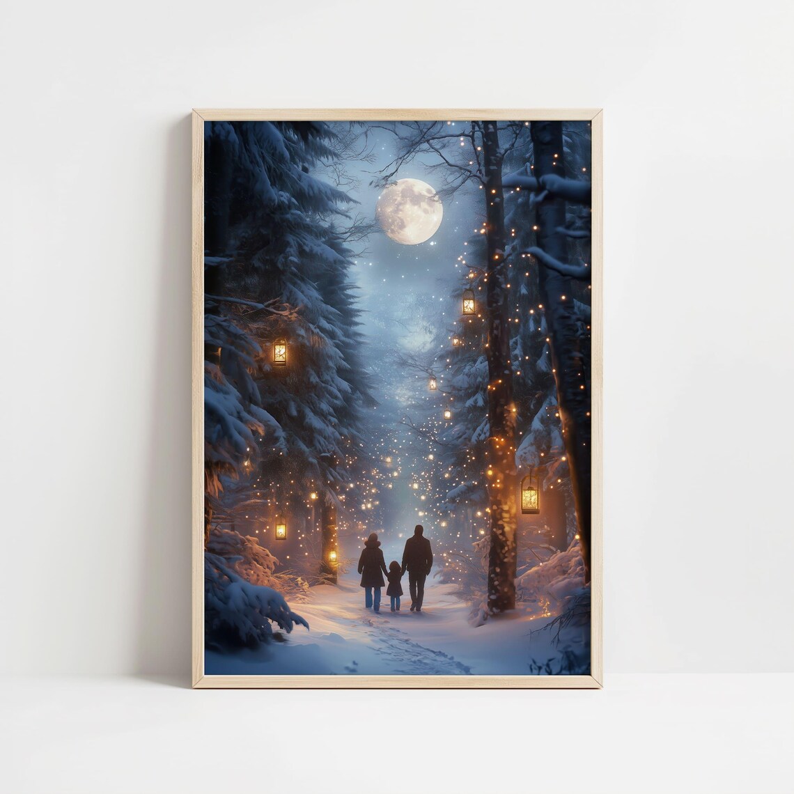 Winter Forest Moonlight Christmas Art Print - Image 8