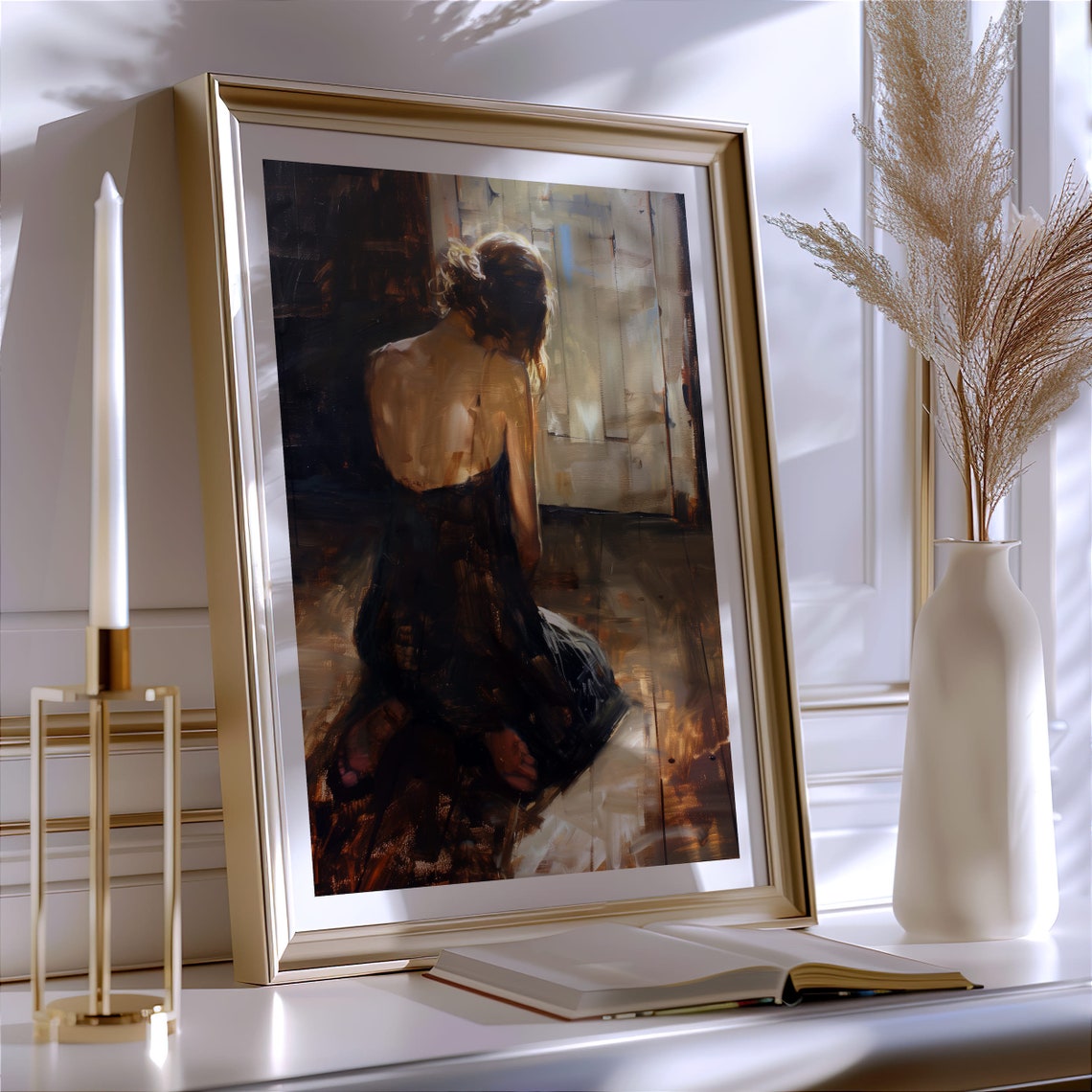 Moody Woman Art Print Dark Aesthetic Wall Decor Emotional Female Portrait Contemporary Art For Home Melancholic Art Print - Image 2