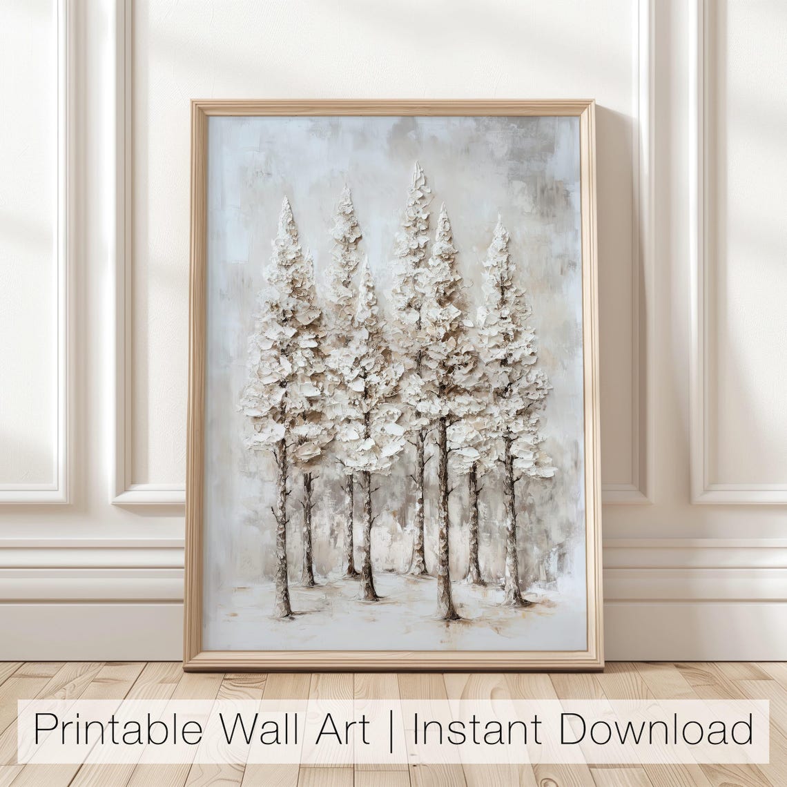 Snowy Pine Forest Textured Impasto Landscape Painting Poster