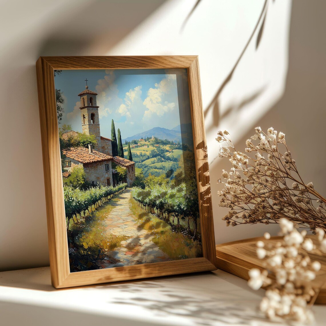Tuscany Countryside Church Vineyard Path Italian Landscape Poster - Image 2