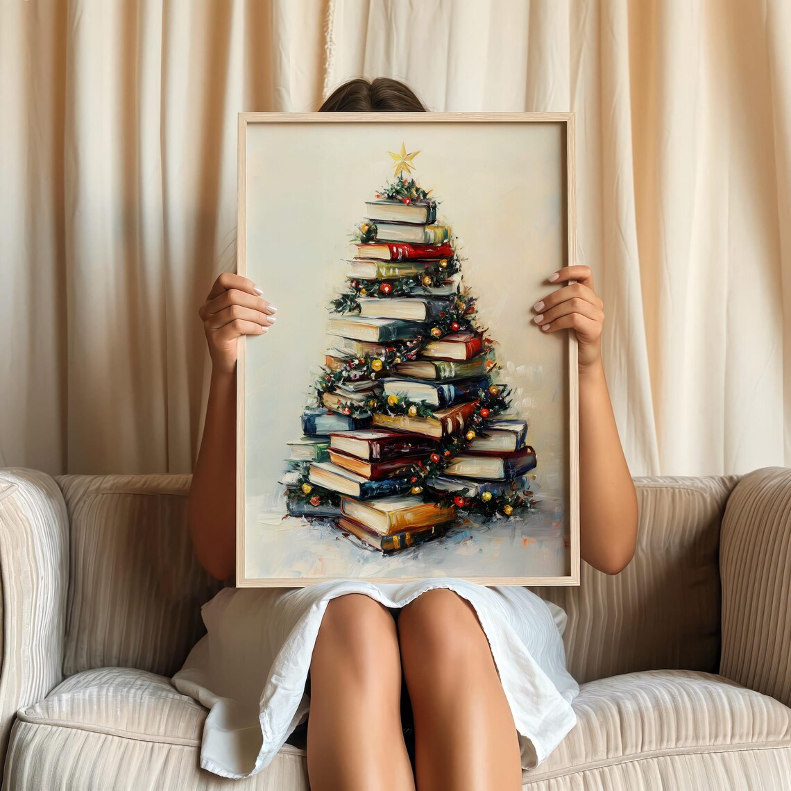 Book Tree Christmas Art Print, Cozy Holiday Decor - Image 2