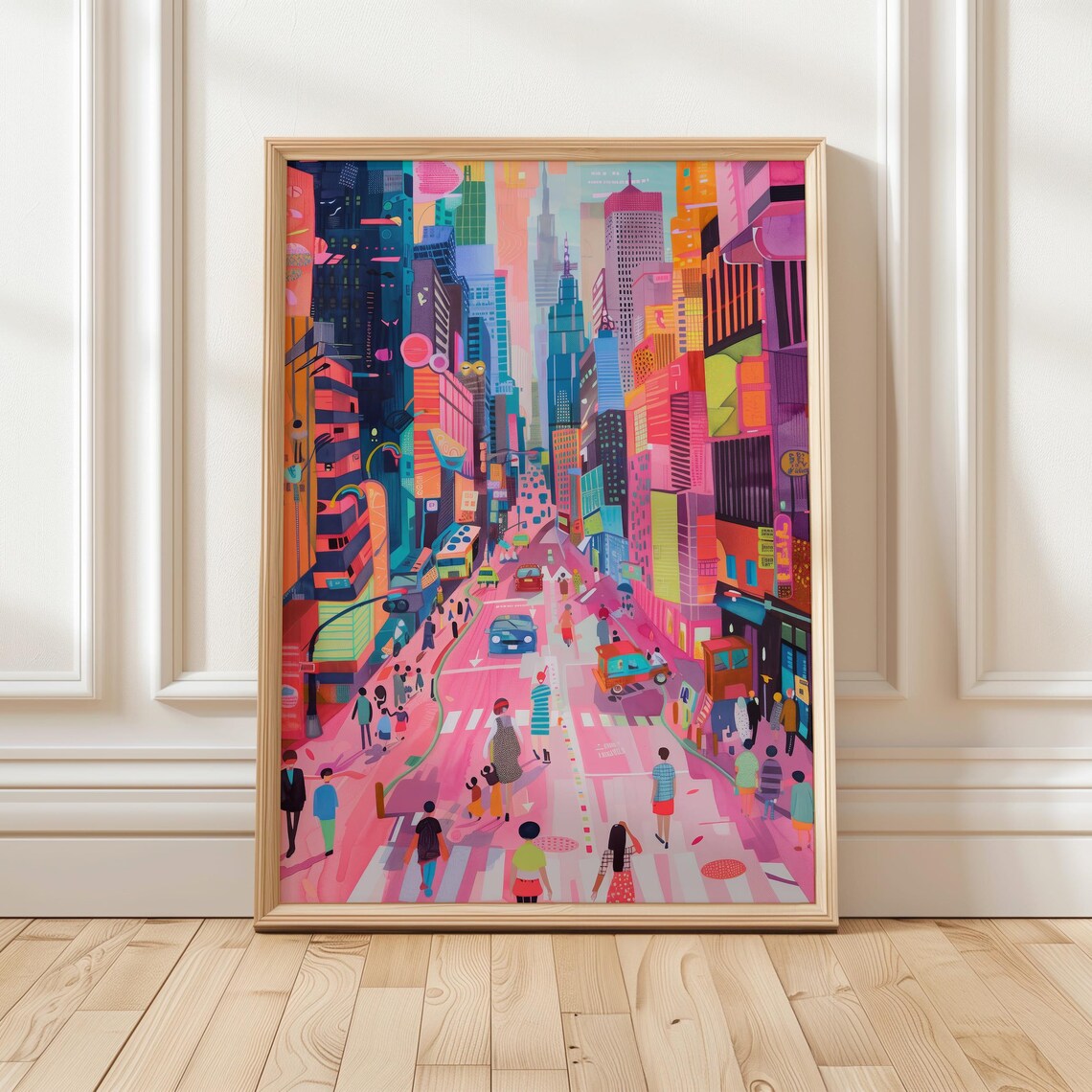 Vibrant Cityscape Art Print, Modern Urban Street