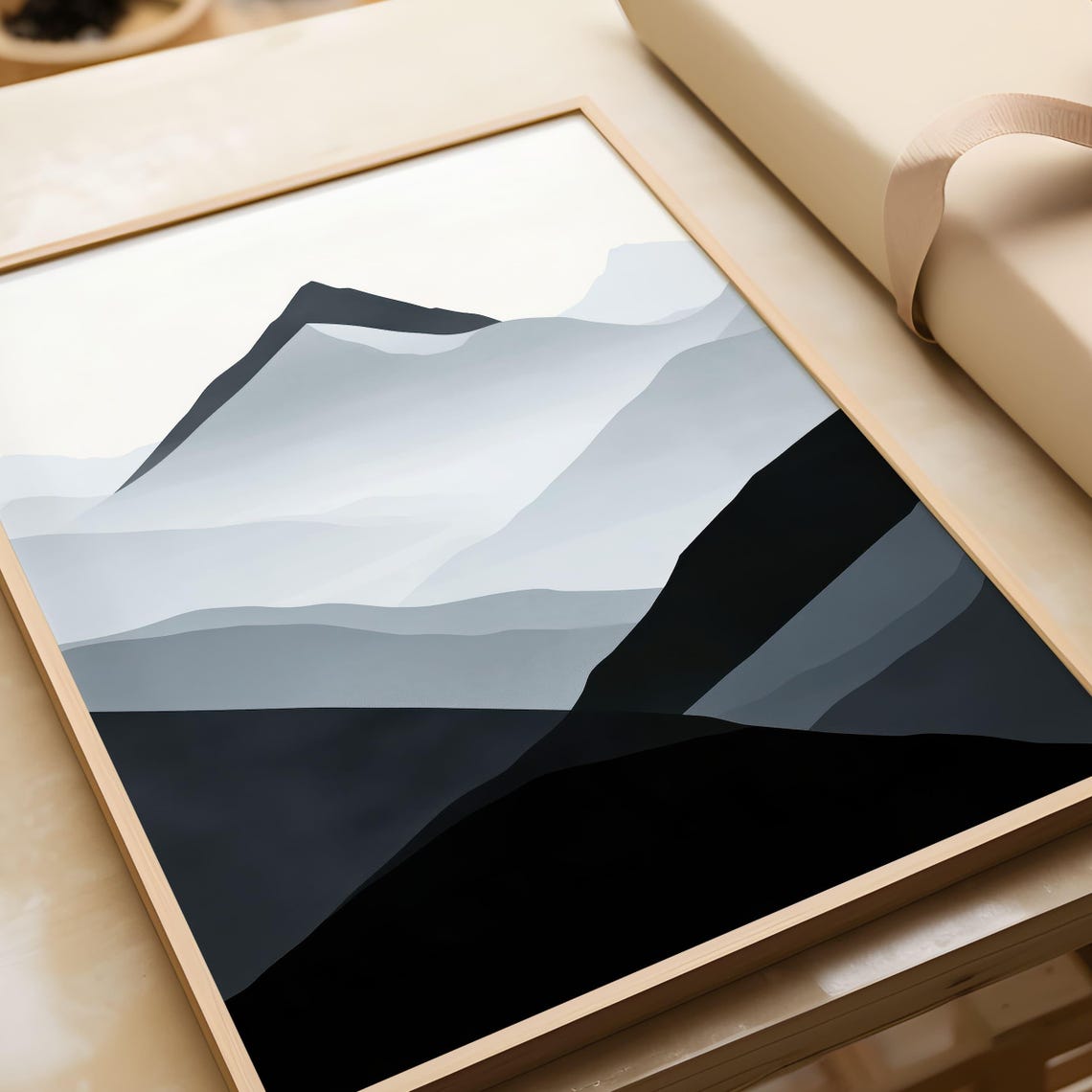 Black And White Abstract Mountain Layers Modern Nature Poster - Image 6