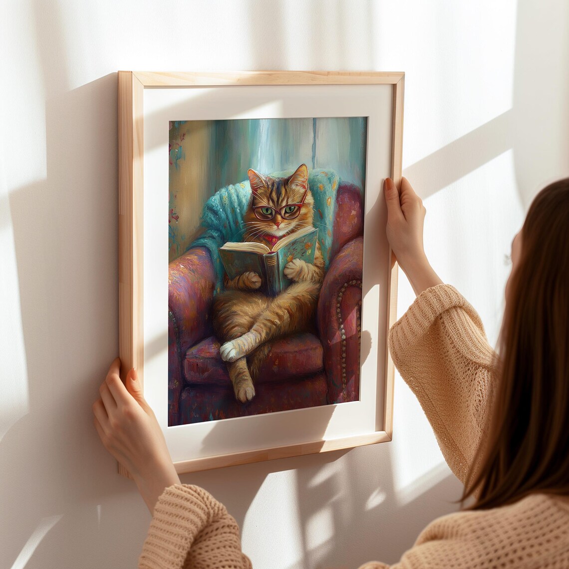 Cozy Cat Reading Art Print, Cute Home Library Decor - Image 8