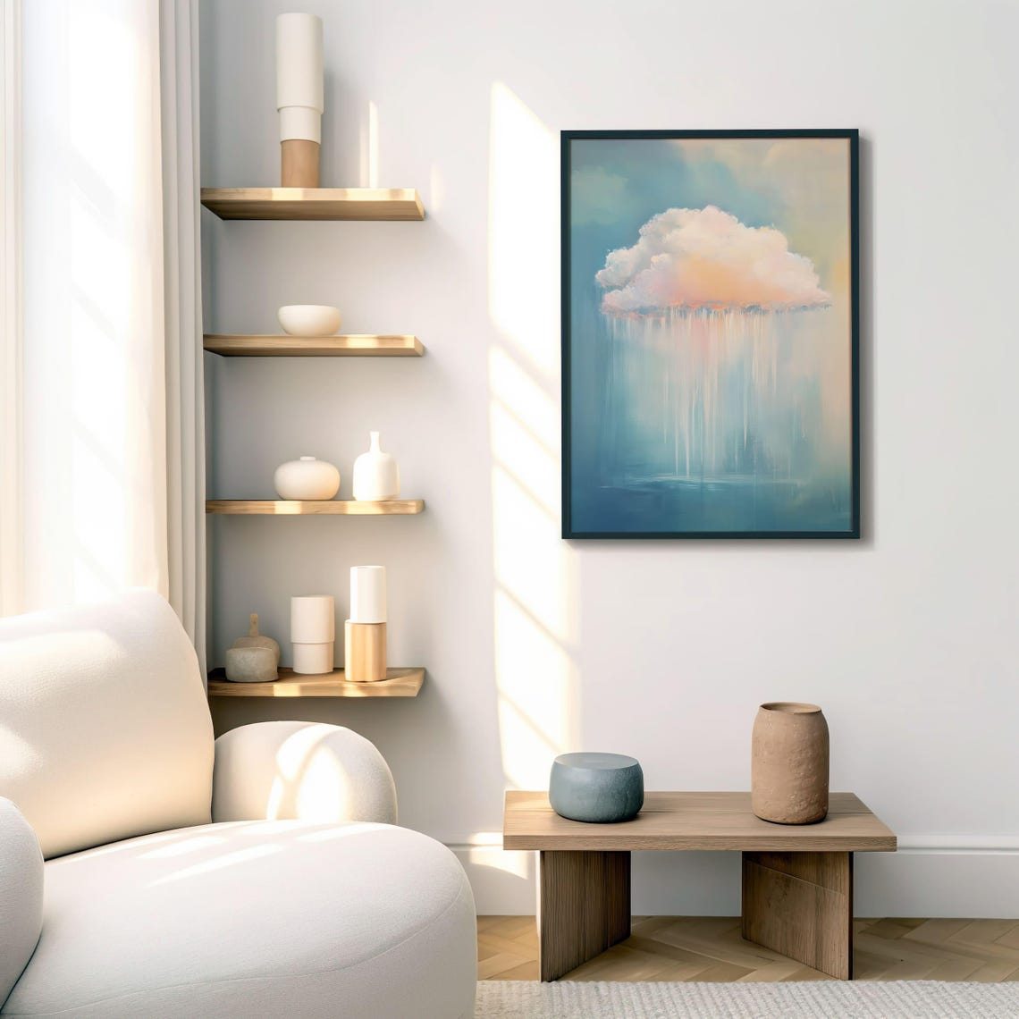 Dreamy Pastel Cloud Reflection Serene Blue Abstract Wall Art - Image 2