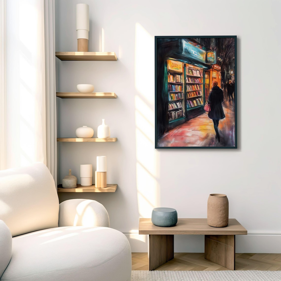 Autumn Night Bookshop Glowing Bookstore Street Scene Art Poster - Image 6