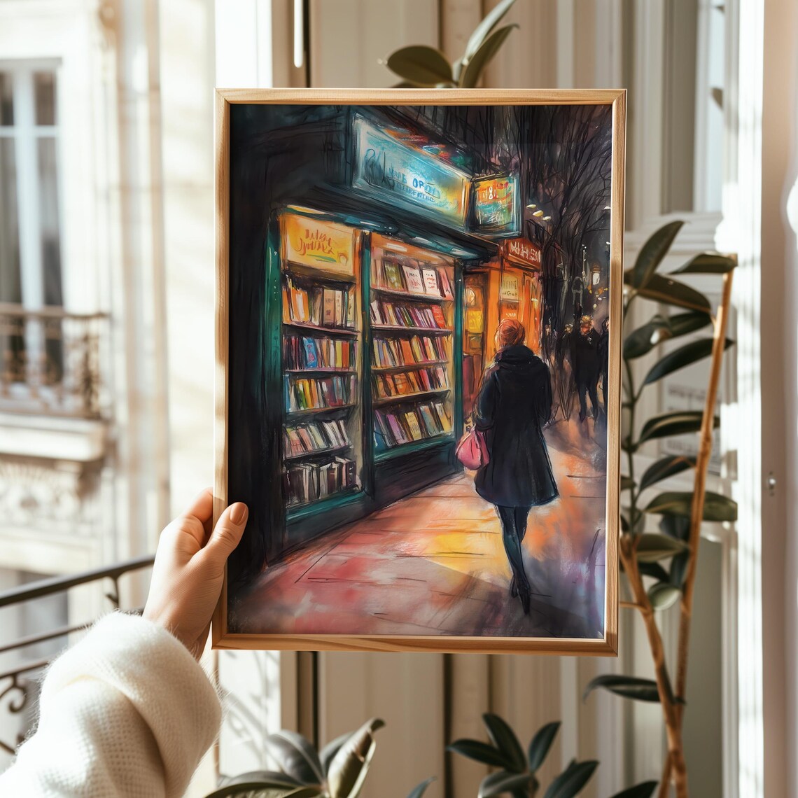 Autumn Night Bookshop Glowing Bookstore Street Scene Art Poster - Image 4