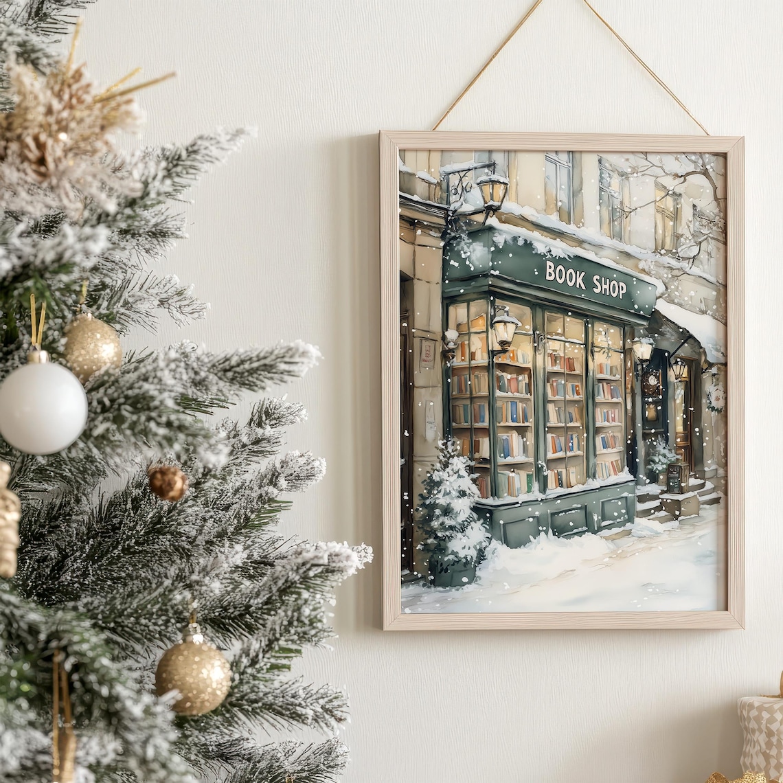 Winter Book Shop New York Art Print, Bookish Christmas Decor - Image 4