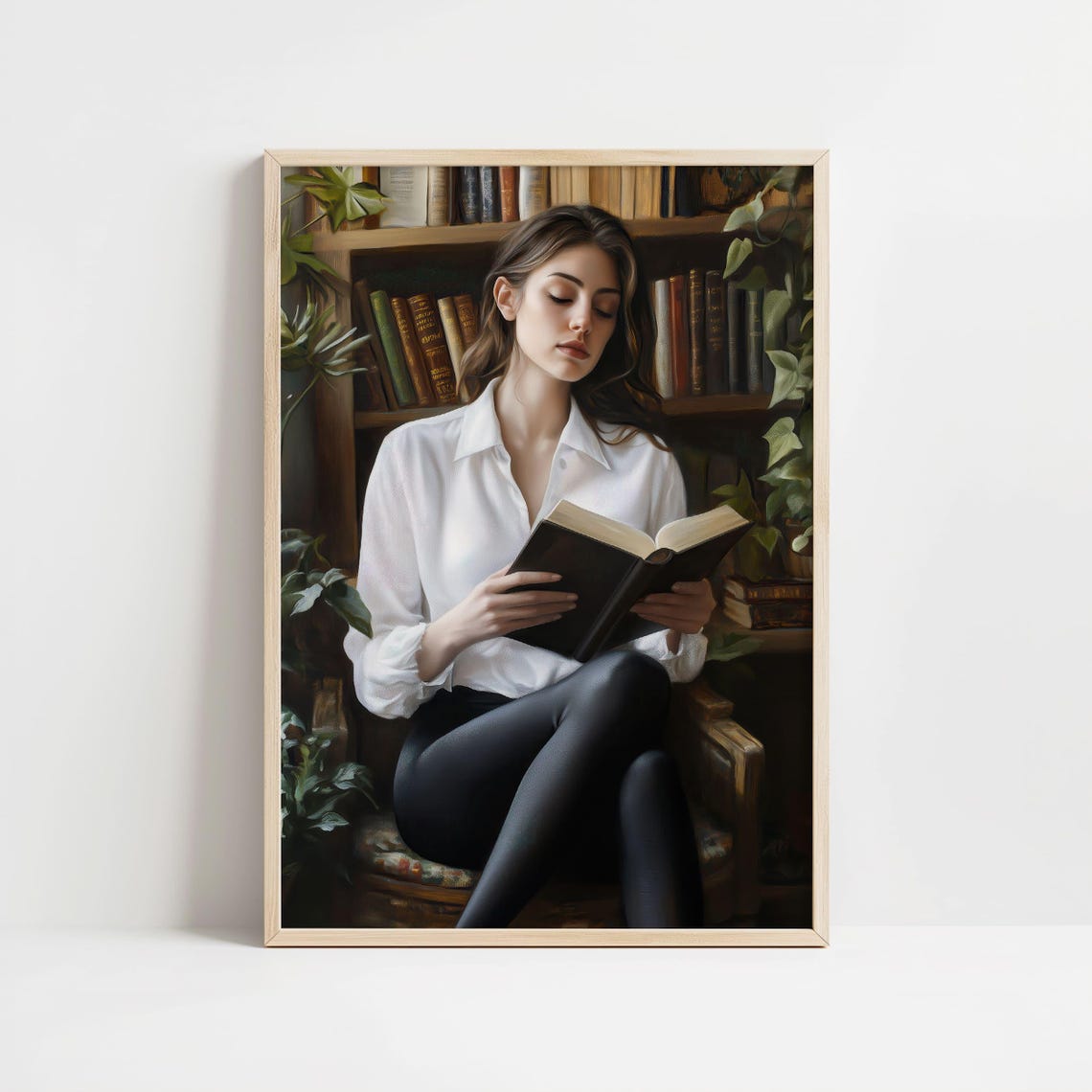 Woman Reading Book in Cozy Library Book Lover Portrait Poster - Image 8